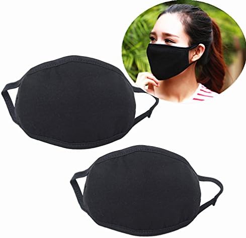 2pcs Black Unisex Cotton Blend Anti-Dust Protective Earloop Face Mouth Mask Cycling Sports Respirator Men Women Breathability Sanitary Masks