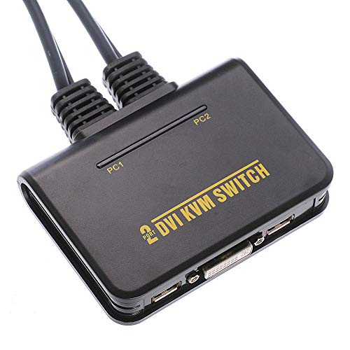 Runshuangyu 2-Port USB DVI Cable KVM Switcher with USB2.0 Hub Built-in Cable KVM Switch, PC Mouse Keyboard DVI-D Monitor Extender Box for Apple, MAC Linux,Windows X - Thumbnail 3