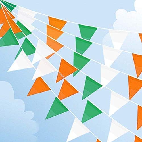 32 Meters 105ft Irish St. Patrick’s Day Party Decorations Green White and Orange Pennant Banner Buntings Triangle Flags
