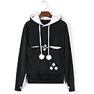 VincentDeep Unisex Cat Ear Big Kangaroo Pouch Hoodie Long Sleeve Pet Cat Dog Holder Carrier Sweatshirt (XL, Black)