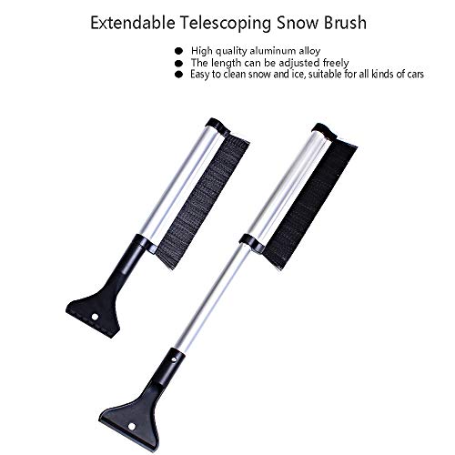 DIY home Extendable Telescopic Snow Brush and Ice Scraper with ABS Shovel Head ，Aluminium Alloy Snow Removal for Cars, Trucks, Windows Windshield Glass Scrape Frost Ice Remover Tool(16.5”-26”)