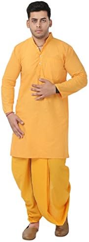 FANZI Yellow Solid Kurta &amp; Dhoti Pant set for Men