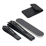 Prefer Beauty – Stainless Steel Sharp Nail Clippers Kit for Fingernails & Toenail + 1 Black Nail Cleaner / File Gift for Men & Women Set of 3 With Leather Travel Case