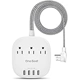 Desktop Power Strip with 3 Outlet 4 USB Ports 4.5A, Flat Plug and 5 ft Long Braided Extension Cords for Home and Office, ETL Listed, White
