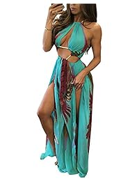 BIUBIU vestido playero para fiesta de verano con escote halter floral de estilo bohemio para dama, tallas de S a XL