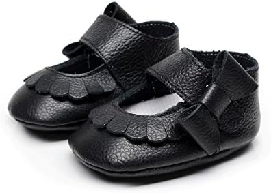 R&V 0-24M Infant Girls Moccasins 100% Real Leather Soft Sole Bowknot Toddler Girl Shoes Princess Firstwalkers (Inner Length: 12cm(6-12M), Black)