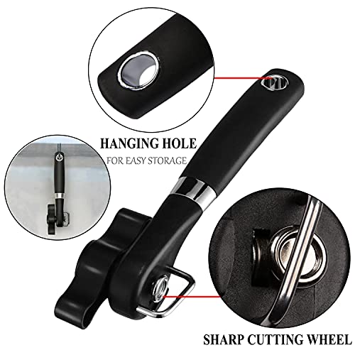 HOTMMGR Manual Can Opener Smooth Edge Safe Cut Can Opener with Soft Grips Handle for Kitchen Restaurant