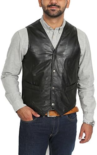 Mens Real Leather Traditional Style Classic Waistcoat Gilet Vest Petrelli Black