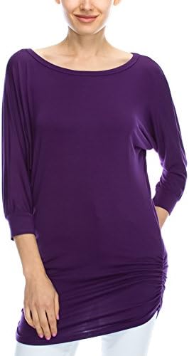 ellahebe Womens Boat Neck Dolman Top 3/23 Sleeve Side Shirring - Made in USA