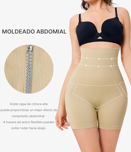 KUMAYES Short Licra de Cintura Alta, Boxer Sin Costuras para Mujer, Ropa Interior Control de Abdomen, Calzon Postparto Suave Levanta Glúteos, Transpirable