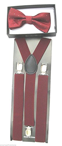 Unisex Fashion Adults Teens Teenagers Burgundy Polka Dot Adjustable All Polyester Silk Bow Tie and Matching Adult Teens Teenagers Burgundy Adjustable Suspenders Combo-new in Factory Pkg!