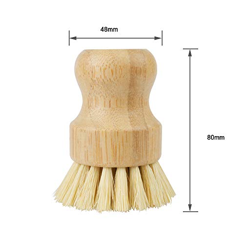2 Pack Natural Dish Brush, Picowe Bamboo Round Natural Scrub Brush for Dishes Cast Iron Pots Pans Vegetables, Used in Bathroom Kitchen Sink Household Cleaning