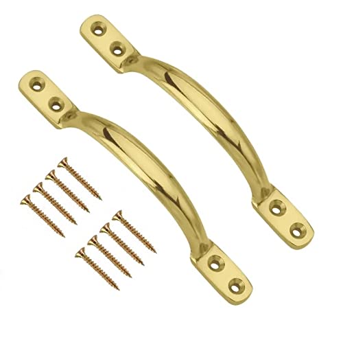 TERF® Traditional Victorian Polished Brass Pull Handle 125mm (5 inch) Sash Sliding Window Handle Including Fixing Screw for Kitchen Cabinet Drawer Cupboard Door Pull Handle and Multi Use - Pack of 2