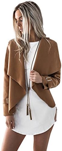 Everkaki Womens Fall Long Sleeve Irregular Lightweight Open Front Trench Jacket Coat Outwear Cardigan Short Coat