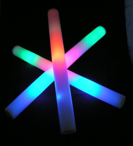 6 pack of 18" Multi Color Foam Baton LED Light Sticks - Red, Green, Blue LEDs