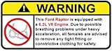 Ford Raptor 6.2L V8 Funny no bra warning decal, perfect sticker gift