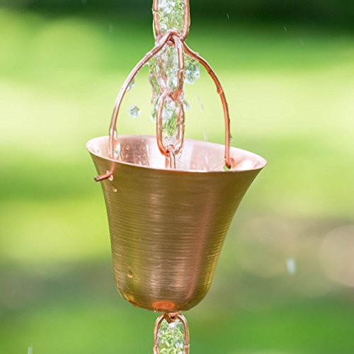 Marrgon Copper Rain Chain - Decorative Chimes & Cups Replace Gutter Downspout & Divert Water Away from Home for Stunning Fountain Display - 8.5' Long for Universal Fit - Bell Style