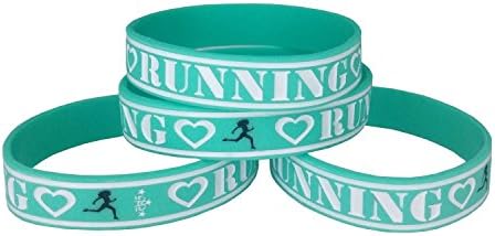 4-Pack Love Running Silicone Wristbands Bracelets for Women and Girls in Teal Color, 185mm