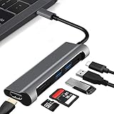ICFPWR USB C Hub, 6-in-1 Type C Hub with 2 USB 3.0 Port a Type C Port a HDMI Port and a SD/TF Card Port, Multi-Function USB C to HDMI Adapter Compatible for Windows Computer(Grey)