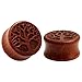 KUBOOZ Life Tree Pattern Classic Wood Ear Plugs Natural Red Sandalwood Hand Carved Ear Piercing 10-25mm