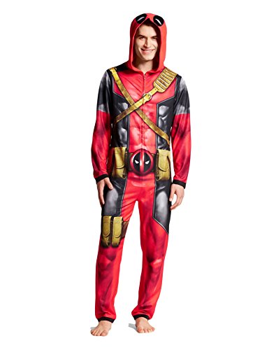 Men's Marvel Deadpool Hooded Union Suits Jumpsuit Pajama Sleepwear (Red, Medium)