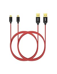 Anker - Cable micro USB trenzado de nailon sin enredos con conectores dorados para Android, Samsung, HTC, Nokia, Sony y más, paquete de 2, 6 pies