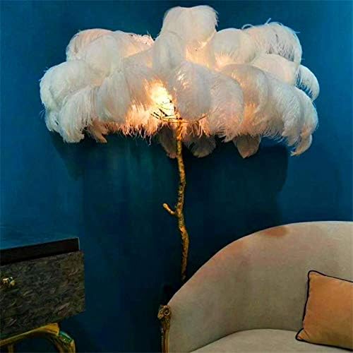 Nordic Ostrich Hair LED Floor Lamp Bedroom Living Room Hotel Through Floor Lights Lighting Copper Standing Lamp Feather Fixtures,Orange Table lamp