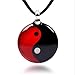 Chuvora Hand Blown Murano Glass Yin Yang Symbol Red Black Round Pendant Necklace, 18-20 inches