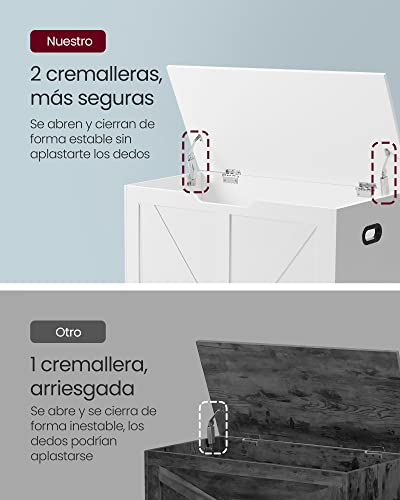 VASAGLE Storage Pouffe, Storage Bench with 2 Safety Hinges, Storage Chest, Shoe Bench, Country Style, 40 x 80 x 46 cm, for Hallway Bedroom Living Room, Cloud White LSB062T14