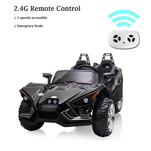BAHOM Kids Ride On Car 2 Seats with Remote Control, 12V Kids Electric Vehicle with Manual/Parental Modes, Light/MP3/Volume Control (Black)