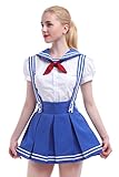 Lemail wig Women's Sweet Maidservant Outfit Blue Cosplay Sailor Suit (XXXL, Blue)
