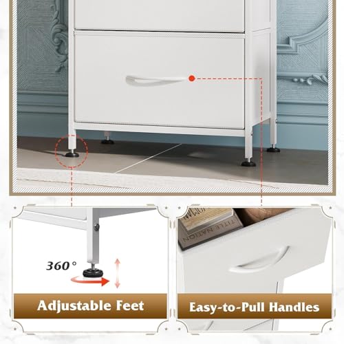 Storage Cabinet for Bedroom, Dresser with 4 Drawers, Fabric Clothes Storage Organizer Unit, Dresser for Hallway, Entryway, Closets, Sturdy Steel Frame, Wood Top, Easy Pull Handle (White)