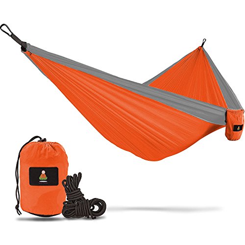 Double Hammock Camping Gear Straps | Best Portable Parachute Nylon 2 Person Folding Hammock with Tree Hanging Straps, Rope & Instruction Booklet | Ideal for Travel, Hiking & Backpacking
