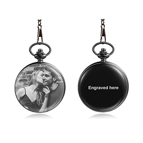 JewelOra Personalized Pocket Watch for Men Women Custom Engraving Name Pocket Watches with Detachable Chain Customized Pocket Watch with Picture Gift for Husband Boyfriend Dad