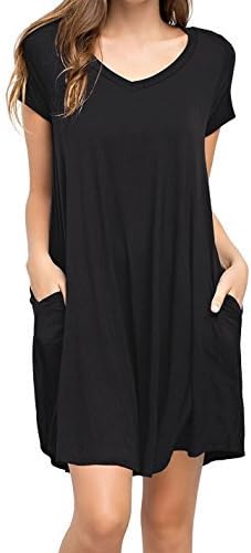 KEEDONE Women's Casual Plain Simple Pocket T-Shirt Loose Dress