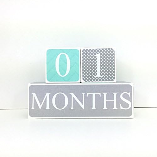 Turquoise and Gray - Baby Age Blocks, Milestone Blocks, Photo Prop, Countdown Blocks