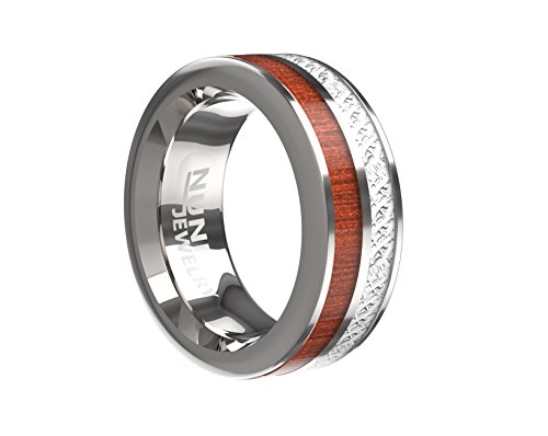 Silver plated Tungsten 8MM ring Duoble striped Silver stripe Simulated Meteorite and wooden stripe Wedding Band Ring Comfort Fit ZION VL6 Nuni Jewelry (7)