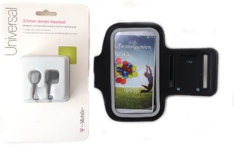 Black Gym Workout Sports Armband Strap for Samsung Galaxy S4 S IV I9500 I337 M919 I545 L720 R970 + Universal T-Mobile Original OEM 3.5mm Stereo Handsfree Headset