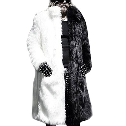 Raylans Mens Faux Fur Overcoat Winter Long Furry Outwear Parka Coat Black and White US L(Asia XL)