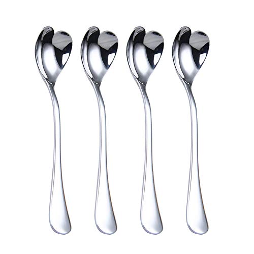 HISSF Heart Shaped Spoons, 18/10 Stainless Steel Spoon Set, Dessert Spoon, Ice Cream Spoons, Stirring Spoon for Tea, Cocktail, Sugar, Ice Cream, Christmas Cute Valentine's Day gift,Set of 4-6.7 Inches - Thumbnail 7