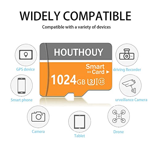 Micro SD Card 1TB Memory Card 1024GB Class 10 High Speed TF Card SD Card with Adapter for PC