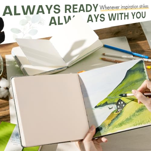 Fuumuui 30 Sheets Watercolour Journal 7.6 x 7.6 in/19.3 x 19.3cm, 100% Cotton Watercolour Paper 140LB/300GSM, Cold Pressed Travel Watercolor Sketchbook for Art Painting, Drawing, Mixed Media