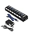 Multi Port 7-Port USB 3.0 Data Hub Super Speed Multiple Devices with Power Adapter,Switches,LED Power Indicator,1.75ft USB 3.0 Data Cable for PC Laptop Computer