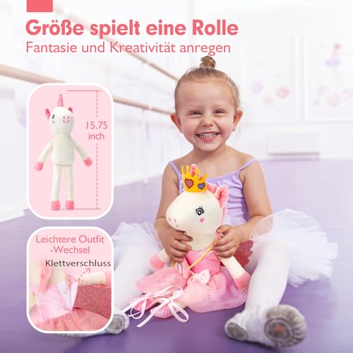 hahaland Plush Toy Unicorn Toy from 3-8 Years, Soft Ballet Unicorn Rag Doll Cuddly, Unicorn Cuddly Toy Set with 3 Clothing Set for Dressing, Unicorn Gifts for Girls 3 4 5 6 7 Years