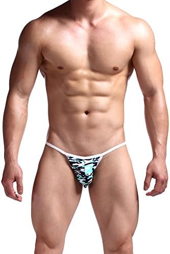 Belle Grace Sexy Guy High Cut Side String Triangle Camouflage Bikini Briefs Tanga (S, Light Blue)