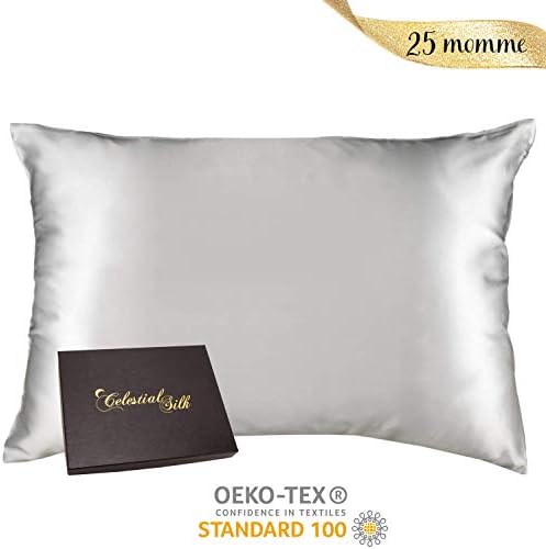100% Silk Pillowcase for Hair Zippered Luxury 25 Momme Mulberry Silk Charmeuse Silk on Both Sides of Cover -Gift Wrapped- (Standard, Silver) 1 100% Silk Pillowcase for Hair Zippered Luxury 25 Momme Mulberry Silk Charmeuse Silk on Both Sides of Cover -Gift Wrapped- (Standard, Silver)