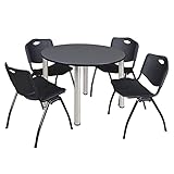 Kee 48" Round Breakroom Table- Grey/ Chrome & 4