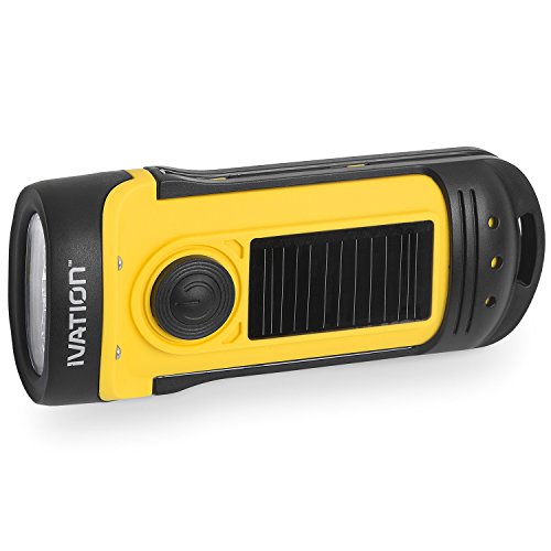 Ivation solar & hand crank rechargeable flashlight, 3 led wat…