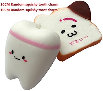 10CM Random Squishy Simulation Tooth Charms and 10CM Random Slow Rising Toast Bag Straps Stress Toys