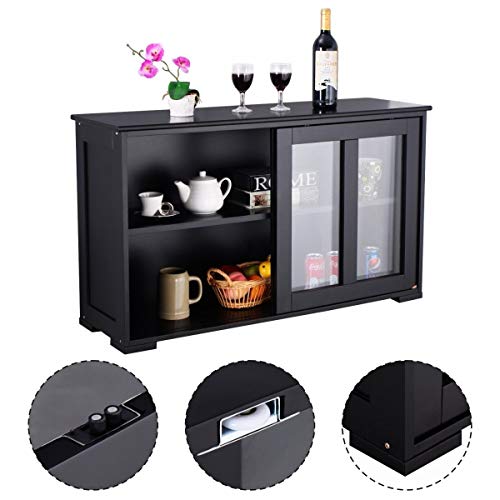 WATERJOY Kitchen Storage Sideboard, Stackable Buffet Storage Cabinet with Sliding Door Panels for Home Kitchen, Antique Black - Thumbnail 6